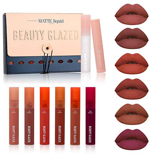 6Pcs Matte Liquid Lipstick Set +1 Lip Balm +1 Clear Gloss Kit, Plumping Quick Dry, No Smudge, Hard Transfer, Non-Sticky, Waterproof, Long Lasting Beautiful Colors Lip Stain for Any Skin Tone Travel Size Easy to Apply Soft Matte Finish Lip Makeup