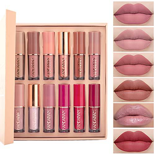 Coosa 12 Colors Matte Liquid Lipstick Set,Super Stay Liquid Velvet Lipstick Non-stick Cup Waterproof Long Lasting Lip Gloss Set for Women