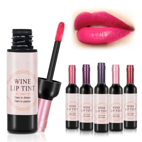 Koptpnpm 6 Colors Wine Lip Tint, Long-Lasting Matte Liquid Lipstick Wine Lip Gross Set Suitable as Holiday & Birthday & Party Gift, Moisturizing and Non-Stick Cup Cute Wine Bottle Lip Stains