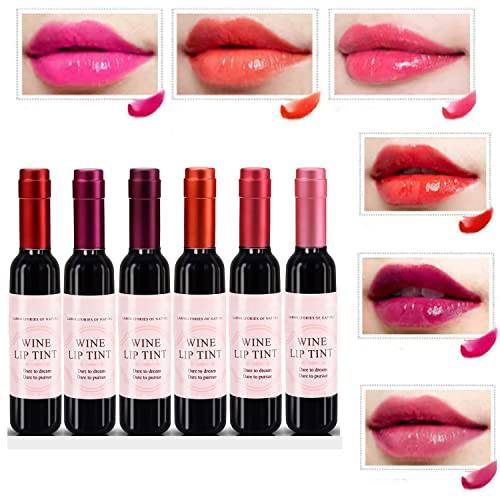 Wutian Wine Lip Tint,6 Colors Wine Lipstick Liquid Lip Stain Wine Bottle Lip Gloss Set,Long Lasting Waterproof Lip Stain Set, Matte Liquid Lip Gloss Set for Girls&Women Red 6 Count (Pack of 1)