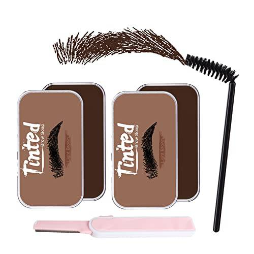 MEICOLY 2 Packs Tinted Eyebrow Soap Kit,Eyebrow Gel,Brow Pomade Styling Soap, 4D Feathery Brow Long Lasting Eyebrow Setting Wax,Cruelty Free Natural Eyebrow Makeup Brow Trimmer and Brow Brush, Dark Brown