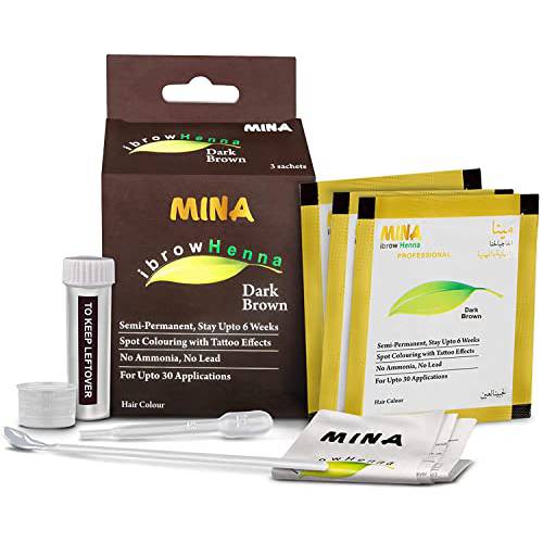 MINA ibrow Henna Dark Brown Semi Permanent Tint Kit For Professional Tinting & Coloring, Covers Gray Hair, Stays up to 6 Weeks-Regular Kit (30 Applications )