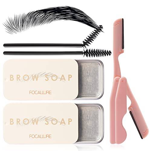 FOCALLURE 2 Pcs Eyebrow Soap Kit,Waterproof Wild Brow Styling Soap,Easy to Shape 3D Eyebrows with Brow Trimmer and Brush,Long Lasting Natural Eyebrow Makeup