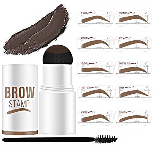 QAOVDS Eyebrow Stamp Stencil Kit, 1 Step Eyebrow Stamping & 10 Reusable Eyebrow Stencils for Perfect Eyebrow Makeup, Long-Lasting, Waterproof, Dark Brown, 12 Piece Set