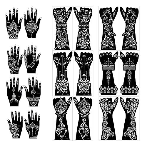 Large Henna Tattoo Stencils for Girls Woman Body Paint Indian Arabian Temporary Tattoo Arm Hand Templates Tattoo Stickers Kit (Pack of 20 Sheets)