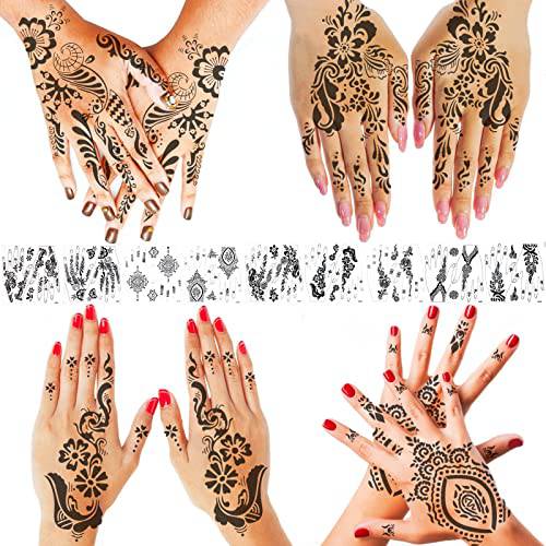9 Sheets Henna tattoo stickers Kit , Indian Waterproof temporary hand tattoo stickers, Lasting for Beach, Festivals, & Parties