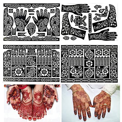 Henna tattoo kit Henna Body Art Templates， Hands Feet Leg Arm Glitter Airbrushing Diy Tattooing Template Temporary Stickers Body Painting