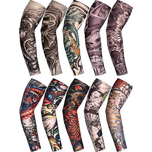 Boao 10 Pairs Men’s Cooling Arm Sleeves Long Fingerless Gloves Anti Slip Sun Protection Arm Sleeves Temporary Sleeves (Classic Pattern)