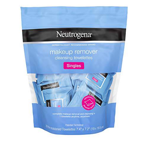 Neutrogena Makeup Remover Cleansing Towelette Singles, Daily Face Wipes to Remove Dirt, Oil, Makeup & Waterproof Mascara, Individually Wrapped, 20 ct (Pack of 2)