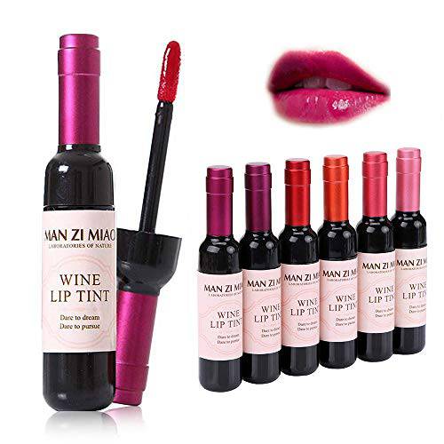 6 Colors/Set Wine Lipstick Matte Long Lasting Waterproof Lip Tint Set Lip Stick Lip Gloss Lip Stain Wine Bottle Lipstick Liquid Lipgloss, Valentine’s Day Gift Kit Ideas for Girlfriends, Women, Moms