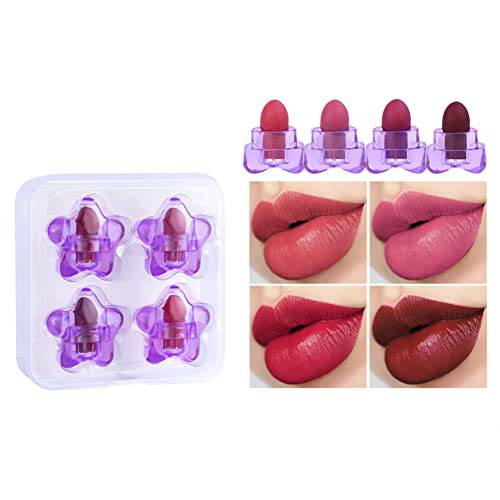 Pakivs 4Pcs Mini Star Lipstick Set Long Lasting Matte Lipstick Charming Velvet Lipstick for Everyday