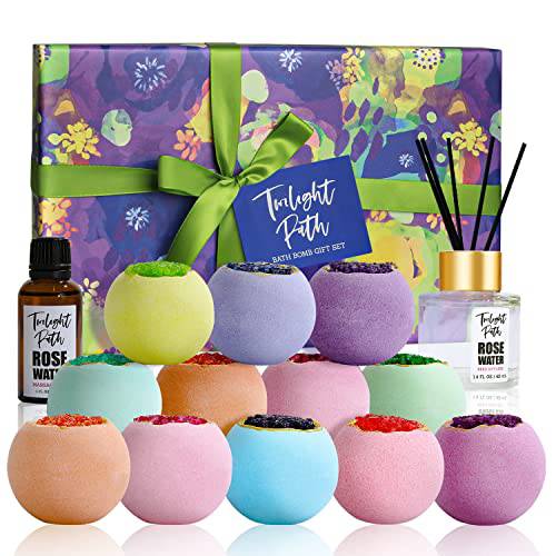 TWILIGHT PATH Bath Bombs 14 Pack Bath Bombs Christmas Gift Set for Women Home Bath Set Spa Gift with Massage Oil Body Works Mother’s Gift