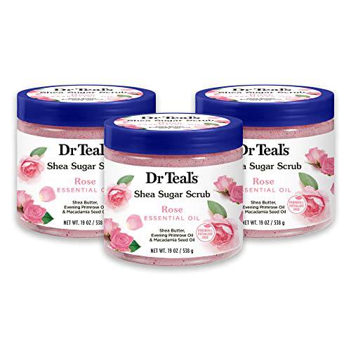 Dr Teal’s Shea Sugar Body Scrub, Rose with Essential Oil, 19 oz (Pack of 3)
