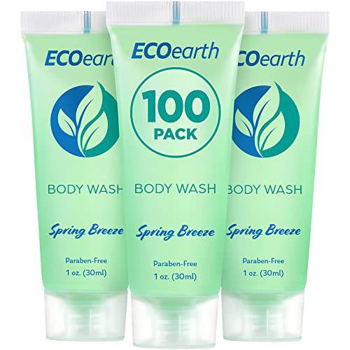 EcoEarth Travel Size Body Wash (1 fl oz, 100 PK, Spring Breeze), Delight Your Guests with a Revitalizing and Refreshing Hotel Body Wash, Quality Mini and Small Size Guest Hotel Toiletries in Bulk
