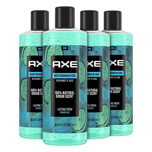 AXE Body Wash For Men Mediterranean Cool, Skin Care With 100% Natural Origin scent And Plant Based Ingredients 18 oz, 4 Count