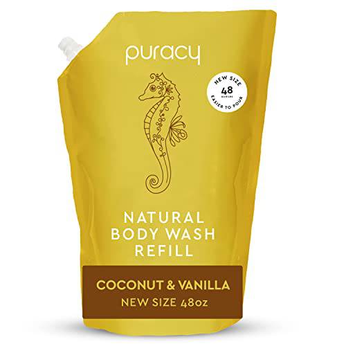 Puracy Natural Body Wash Refill - 48 Fl Oz Moisturizing Hypoallergenic Body Wash - Coconut & Vanilla Scent, Gentle & Nourishing Shower Gel for Sensitive Skin - Sulfate-Free Body Skin Care Products