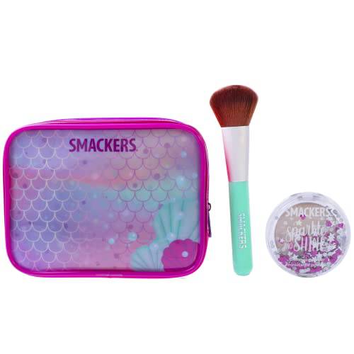 Lip Smacker Sparkle & Shine Magic Shimmer Powder, Makeup Bag, Makeup Brush For Girls Gift Kit Mermaid