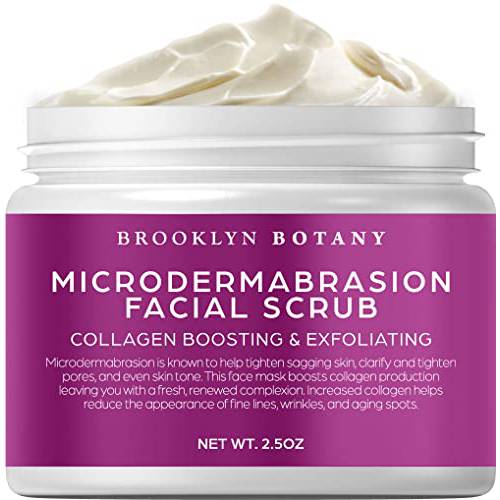 Brooklyn Botany Microdermabrasion Facial Scrub 2.5 oz – Exfoliating Face Scrub for Tightening and Brightening Skin - Face Exfoliator for Acne Scars, Wrinkles, Fine Lines and Aging Spots