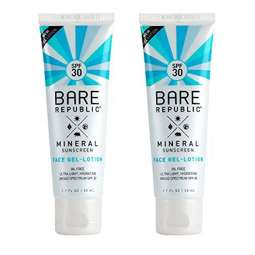 Bare Republic Mineral Gel Sunscreen SPF 30 Sunblock Face Lotion, Light and Hydrating Skin Care, 1.7 Fl Oz Each, 2 Pack