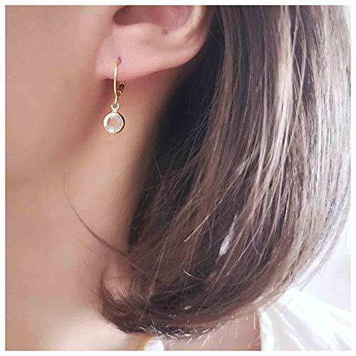 Yheakne Round Bezel Dangle Earrings Gold Crystal Quartz Earrings Faceted Gemstone Earrings Tiny Circular Leverback Earrings Jewelry for Women and Girls