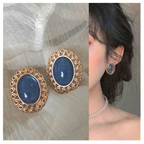 Yheakne Vintage Oval Blue Gem Earrings Blue Lapis Earrings Antique Halo Oval Earrings Custom Oval Studs Earrings Jewelry for Women and Girls Gifts