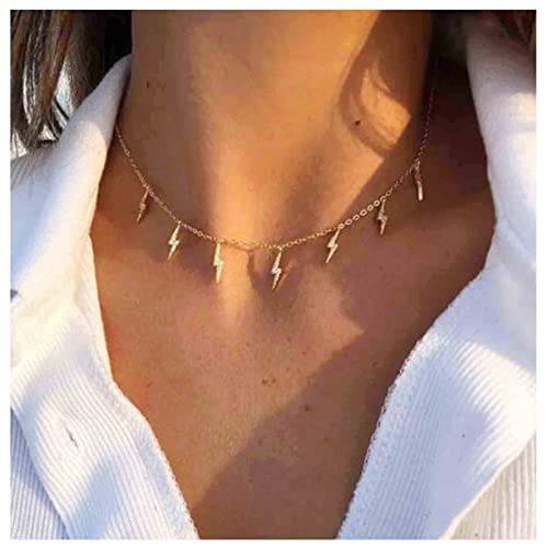 Yheakne Boho Lighting Bolt Choker Necklace Gold Dangle Thunder Necklace Minimalist Collar Chain Necklace Weather Necklace Jewelry for Women and Girls