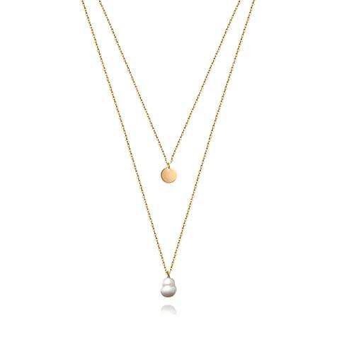 Artmiss Long Layered Necklace Delicate Coin Pearl Pendant Necklace Gold Chain Jewelry for Women and Girls