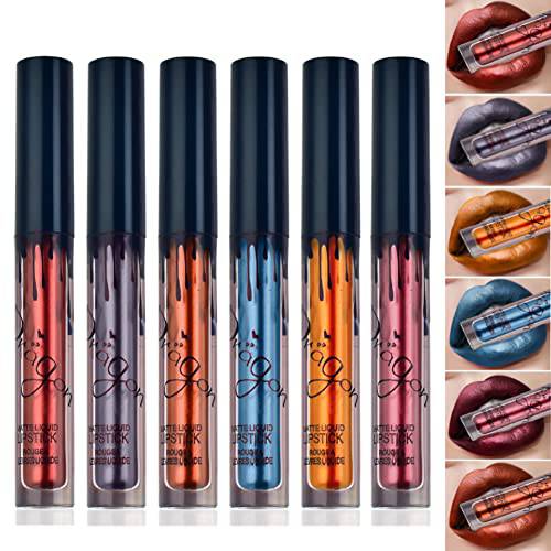 6 Color Metallic Lip Gloss Set, Shimmer Metallic Lipstick, Waterproof Long Lasting Lip Tint Kit, Glitter Liquid Lipsticks Set