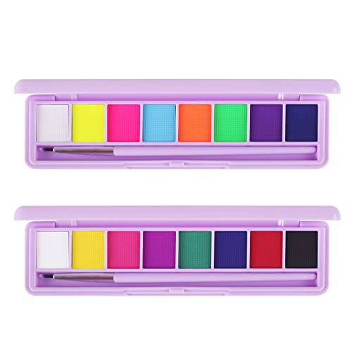 paminify 2 Packs Water Activated Eyeliner Palette UV Glow Eye Liner Graphic Eyeliner Fluorescent Black White Body Paint Neon Colored Makeup Matte Retro Hydra Liner,16 Colors
