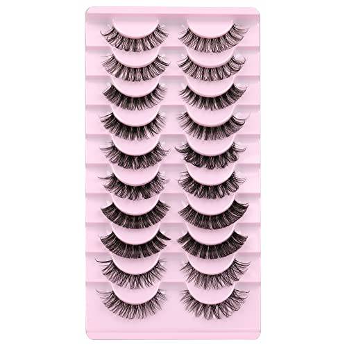 ALICROWN Eyelashes Russian Strip Lashes with Clear Band 5 Styles Mix 10 Pairs Lashes Pack 3D Fake Mink Eyelashes Natural Look