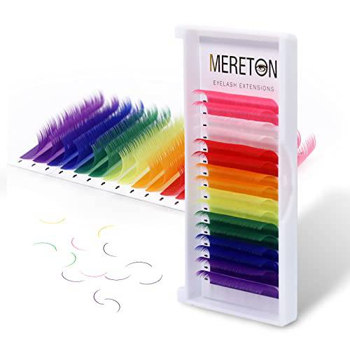 MERETON 16 Rows Colored Lash Extensions White Pink Red Golden Yellow Green Blue Purple Mix Color 0.07mm D Curl Color Lashes Extension Individual Single Classic Eyelash Extensions(0.07 D 14mm Lenght)