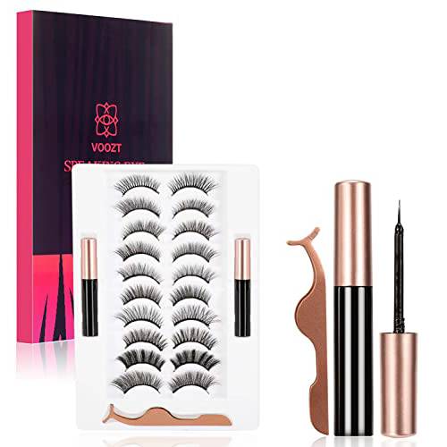 Voozt Magnetic Eyelashes Set, Reusable Natural Curly Magnetic Lashes With Eyeliner No Glue Needed, Perfect for Beginners 10 Pairs