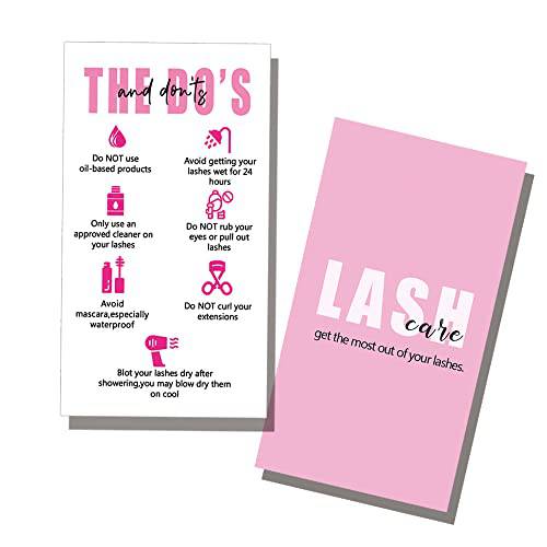 Wanyeer Lash Extension care Instructions Cards, Double Sided Size 3.5 x 2inch inch Business Card Size, After Care Card, Lash Care Card, White with Pink Design 50 Pack, White,Pink