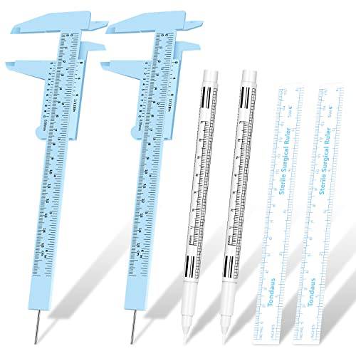 6 Pieces Eyebrow Tools 2 Pieces Eyebrow Measuring Ruler 2 Pieces Microblading White Marker Pen with Paper Ruler Skin Marker Eyebrow Permanent Makeup Position Mark Tools for Eyebrow Lips Skin