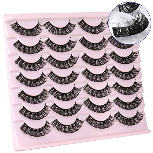 Newcally Russian Strip Lashes Mink DD Curl Wispy Fluffy False Eyelashes Natural Thick Volume Faux Mink Eye Lashes Pack Reusable Handmade Like Fake Lashes Extension 14 Pairs