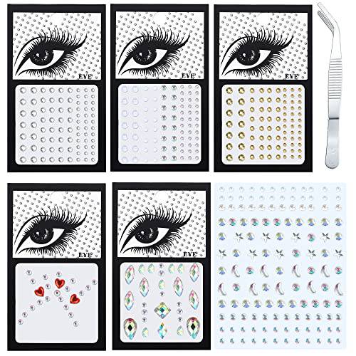 LOLIAS 6 Sheets Bindi Dots Eye Body Face Gems Rhinestone Stickers Face Jewels for Makeup Rainbow Pearl Non Piercing Gems Rhinestones Eye Ear Face Body Jewelry for Women