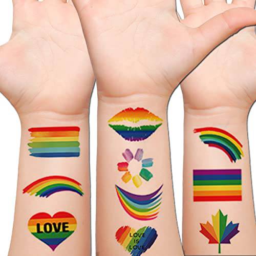 Hohamn Rainbow Temporary Tattoos - 160+ PCS Pride Tattoos Rainbow Flag Heart Tattoos for Pride Party Favors Festivals