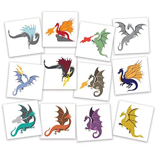 Dragon Temporary Tattoos | Pack of 24 | MADE IN THE USA | Skin Safe | Party Supplies & Favors | Removable