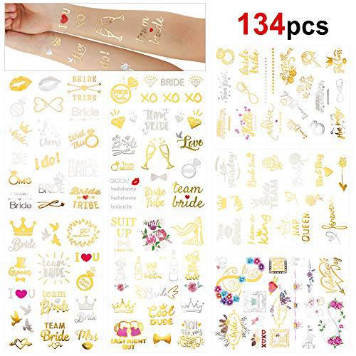 Konsait 134PCS Bachelorette Party Tattoos, Team Bride Temporary Tattoos for Girls Night out Hen Party Accessories, Wedding Night & Bachelorette Party Hen Do Accessories Great Party Favor Supplies