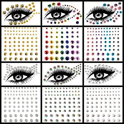 Bilizar 6 Sheets Bindi Dots Face Jewels Face Jewelry For Women Face Gems Stick On Eye Forehead Crystals Sticker Tears Rainbow Pearl Rhinestones For Makeup Party Festival Accessory Nail Art Decoration