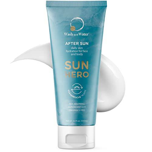 Wash with Water Sun Hero After Sun Hydrating Body & Facial Lotion, Fragrance Free, Cruelty Free & Climate Neutral, 3.4 fl oz