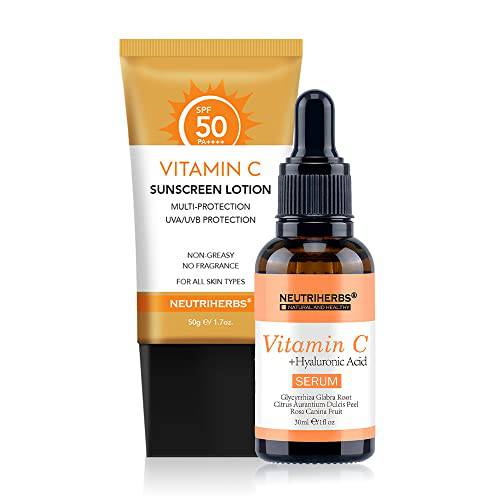 Face Care Bundle with Vtamin C Serum and Sunscreen SPF 50 for Face Body Lotion