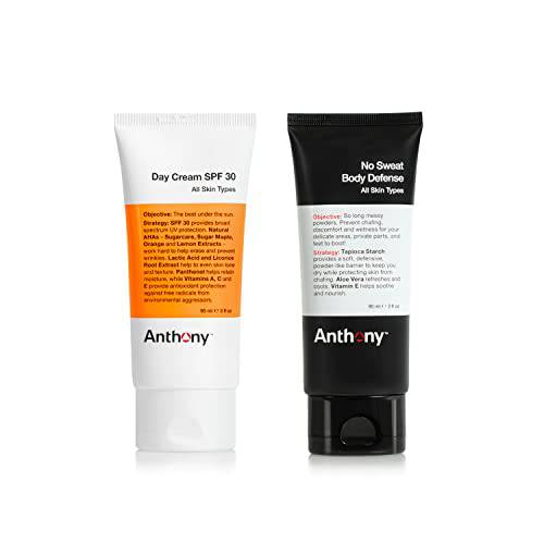 Anthony Sun Essentials Duo, Day Cream SPF 30 Men’s Face Moisturizer with Sunscreen and No Sweat Body Defense Deodorant