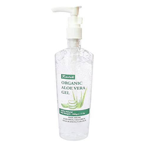 Raslok Aloe Vera Gel | Pure & Natural Organic Aloe Gel | For Moisturizing Face Skin & Hair Care | Durable Moisturizing Hydrating Soothing After Sun Repair Non-Sticky - 7 Oz - 200gm (Natural)