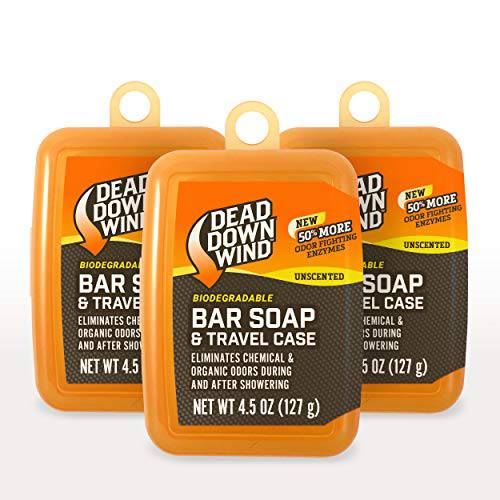 Dead Down Wind Bar Soap & Travel Case | 4.5 Oz Bar | 3 Pack | Odor Eliminator, Hunting Accessories | Scent Blocker Body Soap for Hunting | All Natural Hunting Soap with Odor Fighting Enzymes
