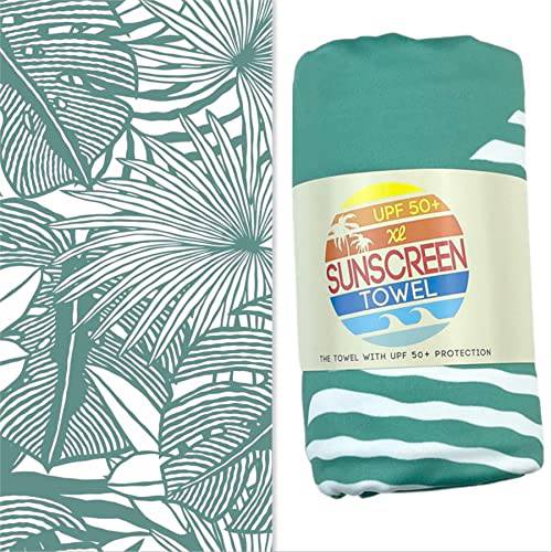 Luv Bug Oversized UPF Pool/Beach Towel, Sunscreen Towel, UV Protection, UPF 50+, Sand Free Absorbent & Quick Dry Swimming Towel for Beaches, Camping, & Travel (40x 58.5, Tropical Green)