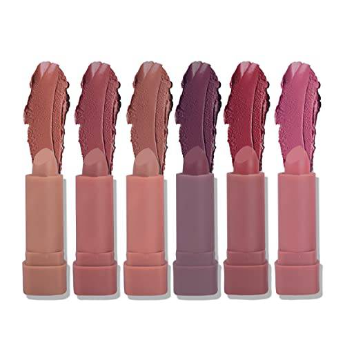 LAMUSELAND Matte Lipstick Set, 6 Colors Nude Long-lasting Velvet Waterproof Non-Stick Cup Lip Gloss Kit, Makeup Gift Kit for Women and Girls (9065B)