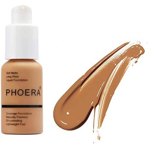 PHOERA Foundation, Full Coverage Foundation, Soft Matte, Oil Control Concealer, Foundation Makeup Flawless Cream Smooth Long Lasting 24HR Waterproof and Blendable 30ml (106 Warm Sun)