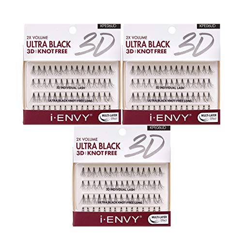 i-ENVY 2X Volume 3D Ultra Black Individual Lashes (3 PACK, Knot Free - Long)