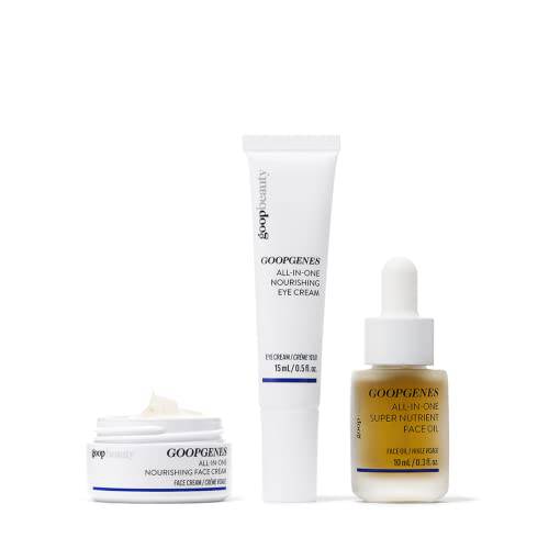 goop GOOPGENES All-in-One Nourishing Skincare Kit - Travel-Sized 3-Step Skin Routine - Face Oil, Eye Cream, Face Cream